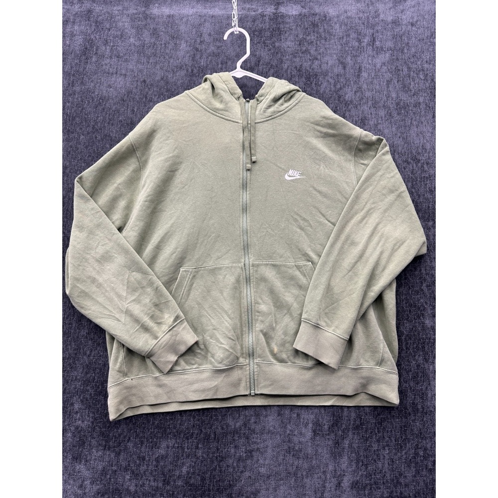 Nike Sportswear‎ Club Hoodie Mens 2XL Green French Terry Standard Fit Full Zip